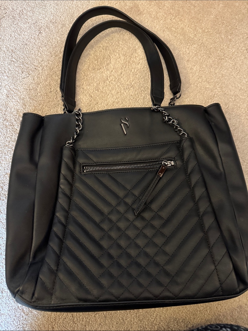 Quilted Black Tote Bag with Chain Handles
